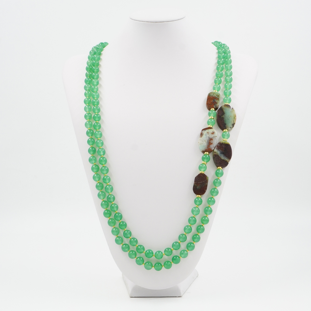 Collana Verde Multifilo con Vetro e Cristalli Gialli e Verdi - Fiori di  Lillà